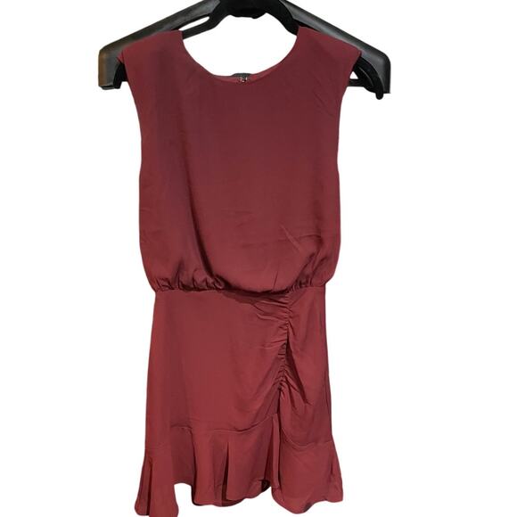 Express Burgundy Sleeveless Short Mini Dress Gathered Skirt Size XS Extra Small - Picture 1 of 5